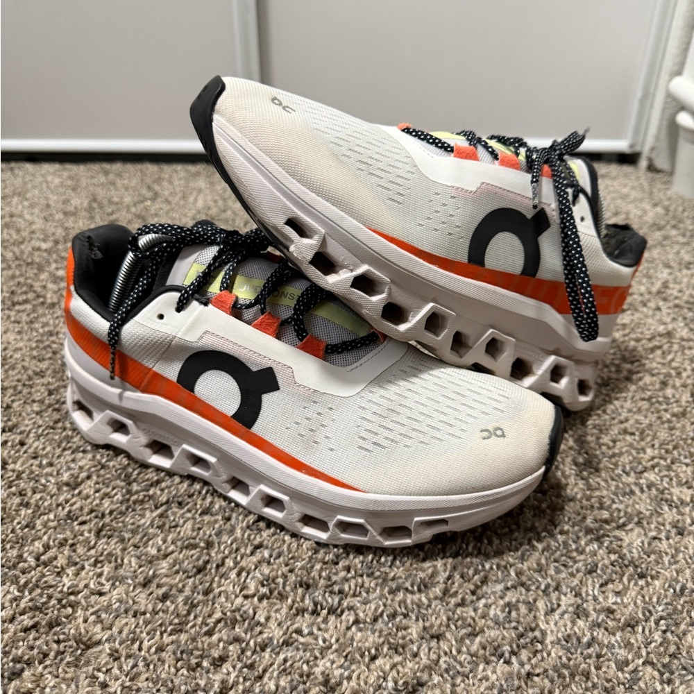 On cloud monster Running White and Orange Athletic Shoes - Picture 2 of 8